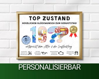 Personalized Money Gift Birthday PDF Funny DIY Poster Car TÜV Sticker | Money Gift Idea Men Women | 20 30 40 50 60 Years