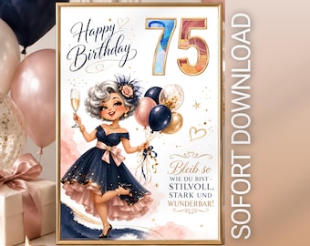 Money gift for a woman's 75th birthday | Born in 1951 | Elegant DIY gift | Printable birthday card (PDF)