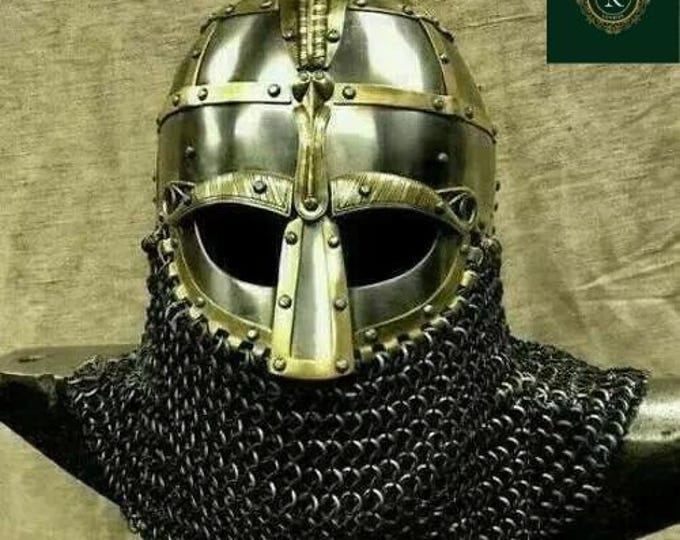 Handmade Medieval Knight Helmet with Chainmail | 16GA Steel Armor
