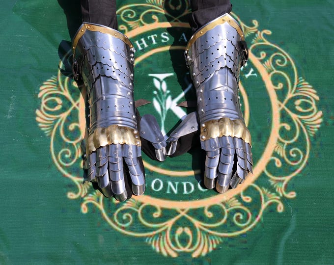 Medieval Knight Gauntlets | Brass & Steel Armor Gloves, Cosplay LARP