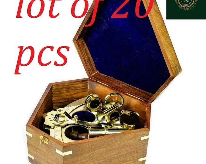 Brass Nautical Sextant with Wooden Box | Maritime Navigation Gift (Lot of 20 Units)