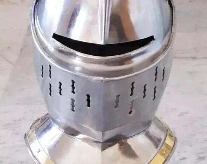 Medieval European Closed Helmet | Wearable Knight Armor Helmet | LARP Reenactment Costume
