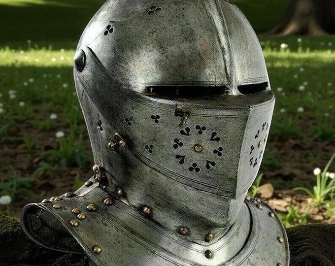 Medieval Knight Helmet | 18GA Steel Tournament Armor, LARP Costume