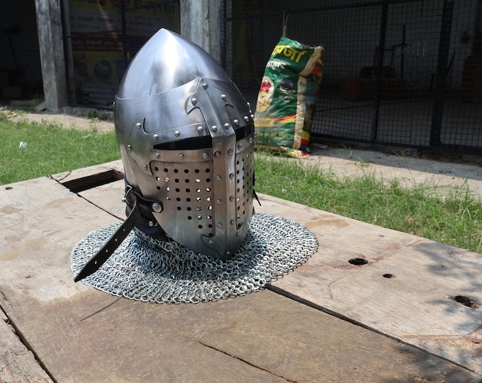 18G Steel Bascinet Helmet | Battle Ready LARP Cosplay Armor