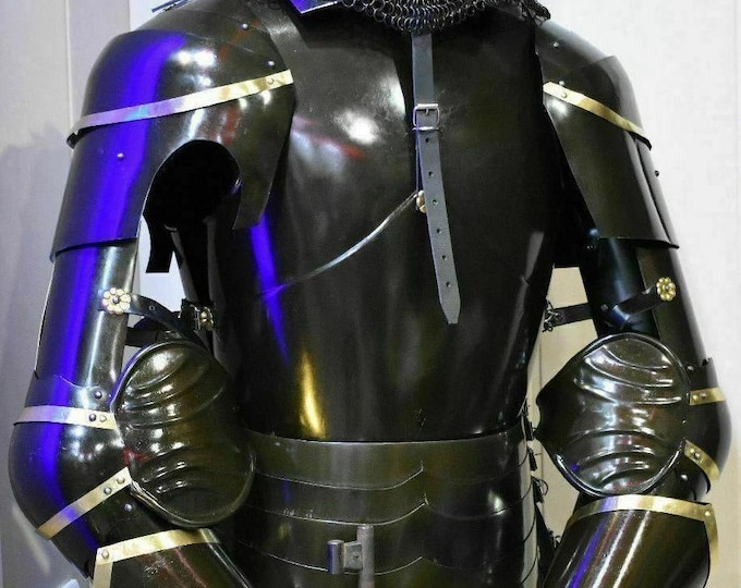 Medieval Knight Full Suit of Armor – Black Wearable Body Armour Costume | Crusader Combat Armor