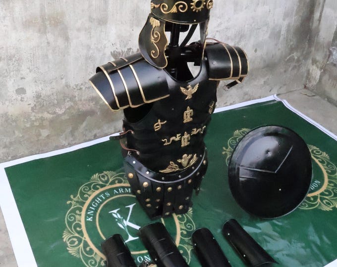 Roman Armor Set, Black Steel Gladiator Costume, LARP Halloween Outfit