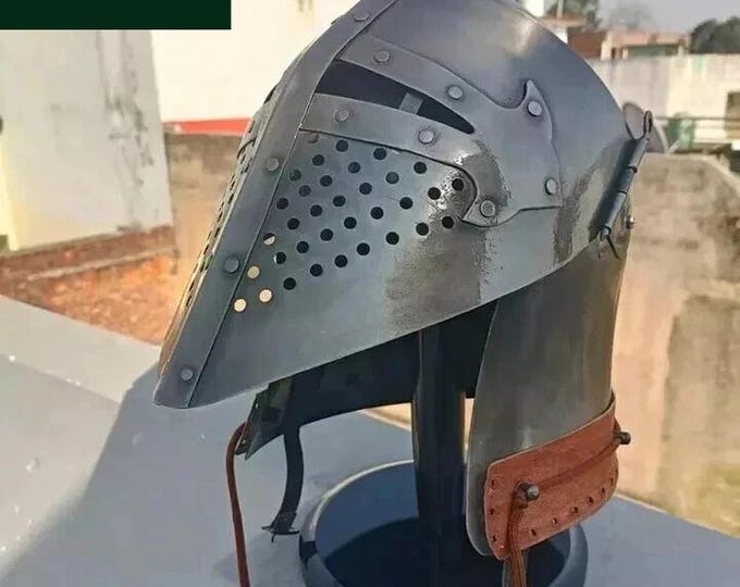 Steel Bascinet Barbuta Helmet | Wearable Knight Armor with Display Stand