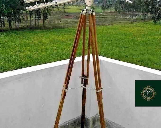 Nautical Antique Brass Double Barrel Floor Standing Spyglass Telescope – Maritime Home & Office Decor