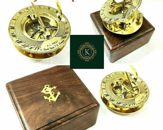 Lot of 100 Brass Sundial Compasses | Vintage Nautical Decor with Wooden Box