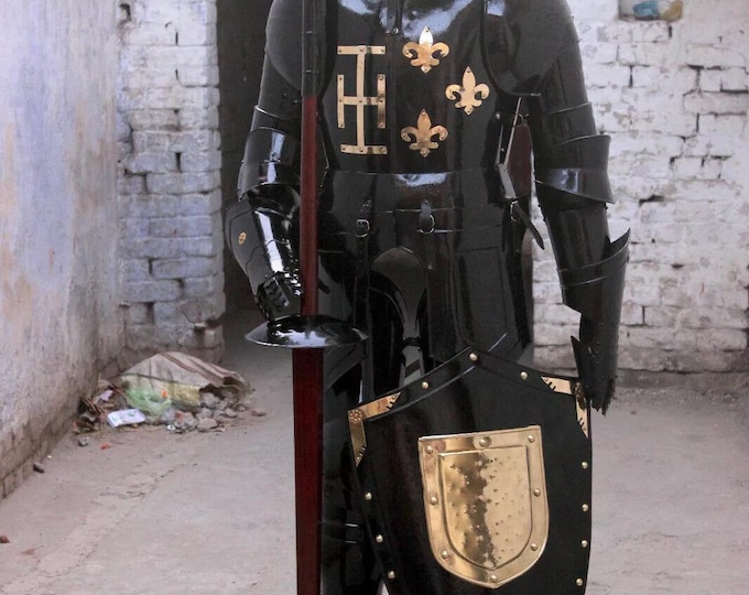 Handmade Black Knight Full Suit of Armor | Wearable Crusader Costume