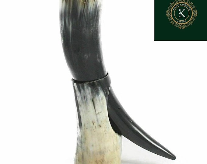 Handmade Viking Drinking Horn Mug with Wooden Stand