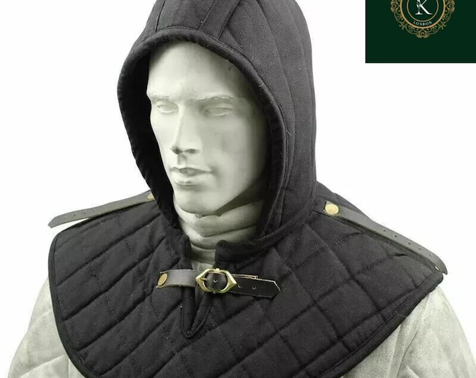 Medieval Cotton Gambeson Hood | Padded Collar, SCA LARP Armor