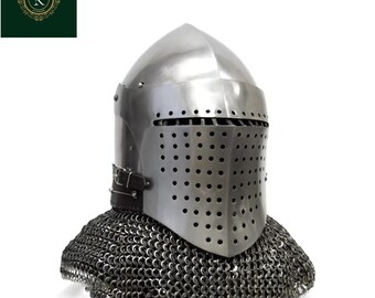 Handmade 18G Steel Spoleto Bascinet Helmet – Medieval SCA Combat LARP Armor
