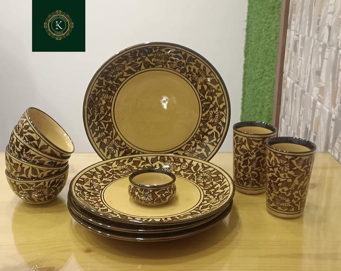 Handmade Brown Stoneware Dinner Set (11 Pcs) | Studio Pottery Tableware
