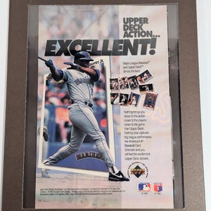 Ken Griffey Jr Vintage 1992 Framed Upper Deck Baseball Card Ad Laminated MLB Memorabilia Mariners Collectible