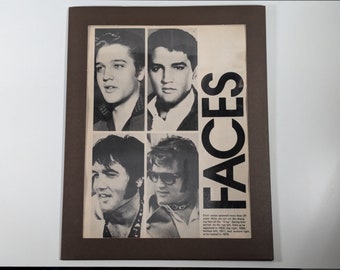 Framed Laminated Elvis Cutout - Black & White Photos with &#39;Faces&#39; Text, Celebrating Over 20 Years of His Career