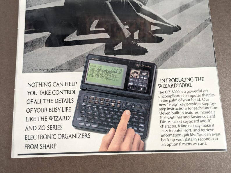 1990 Sharp Wizard 8000 Ad | Laminated Framed 9.5x12 Display | Retro ...