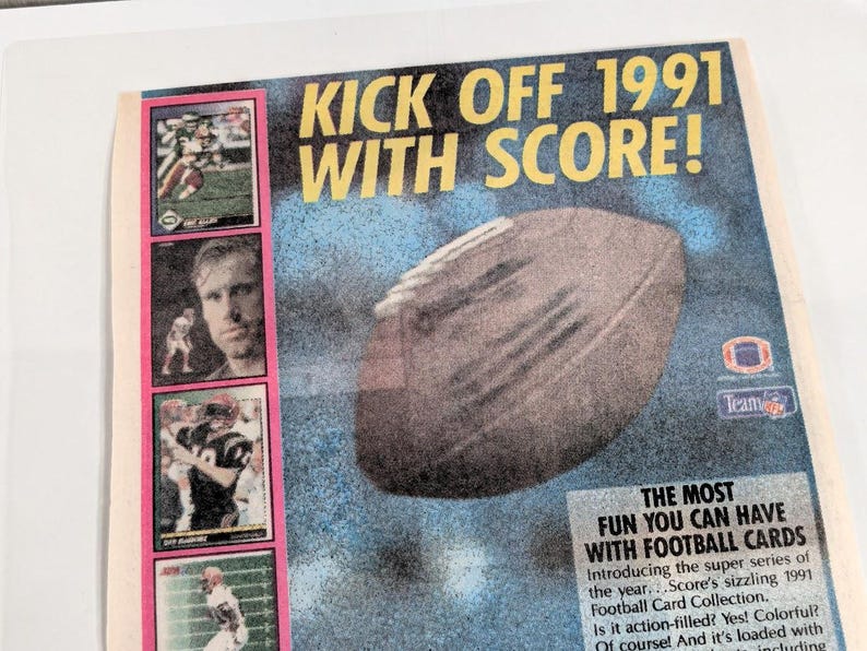 Vintage 1991 Score Football Cards Ad - NFL Collectors Series Kickoff ...