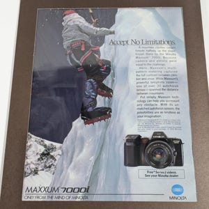 1990 Minolta Maxxum 7000i Ad | Laminated Framed 9.5x12 Display | Photography Decor | Vintage Camera Art | Minolta Collectible Wall Hang