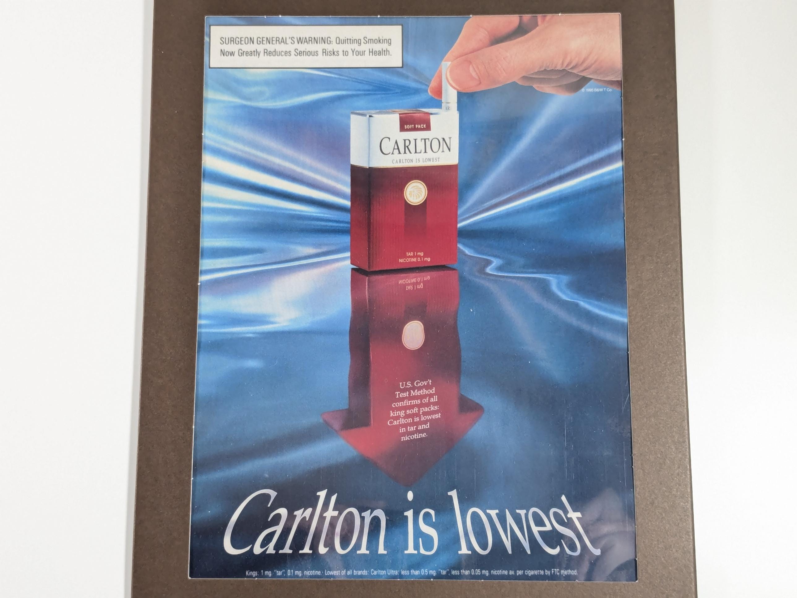 how much was a pack of cigarettes in 1995 Carlton Cigarettes Vintage 1990 Ad | Laminated 9.5x12 Framed Tobacco  Advertising Display | Retro Smoking Memorabilia Decor Wall Hang