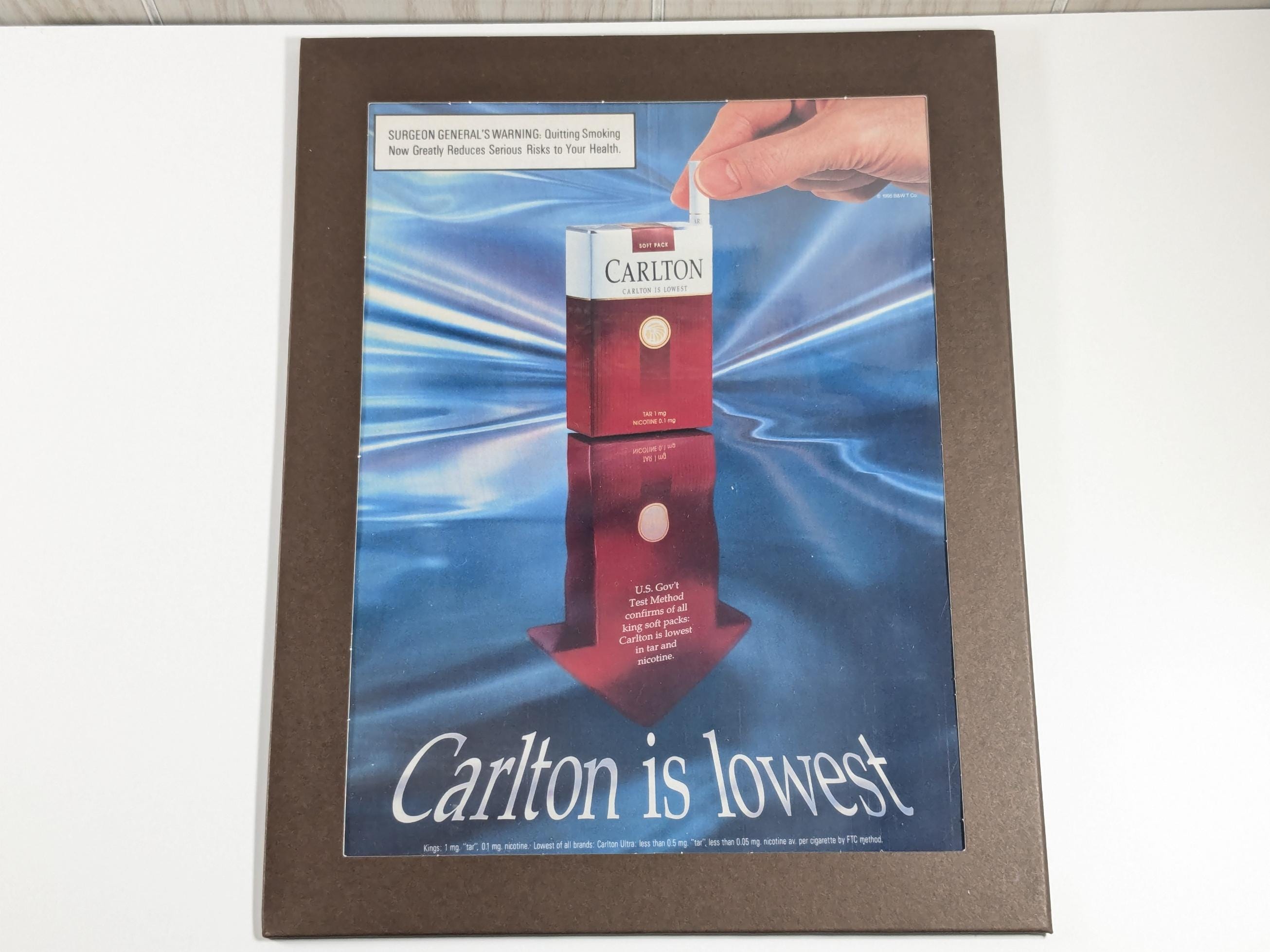 Carlton Cigarettes Vintage 1990 Ad | Laminated 9.5x12 Framed Tobacco  Advertising Display | Retro Smoking Memorabilia Decor Wall Hang