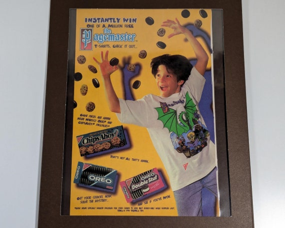 Pagemaster Chips Ahoy Oreo Nabisco 1994 Framed Laminated Promo Ad