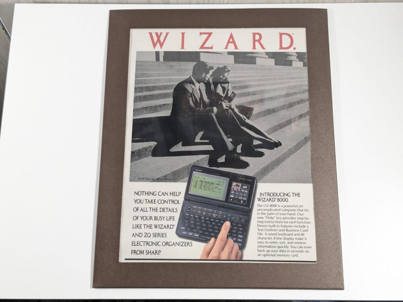 1990 Sharp Wizard 8000 Ad | Laminated Framed 9.5x12 Display | Retro ...