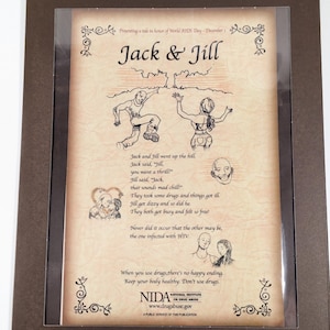 Jack and Jill Anti-Drug Ad 2001 Laminated Display 9.5x12 Brown Frame by NIDA for Awareness Collectors - Wall Hang Display
