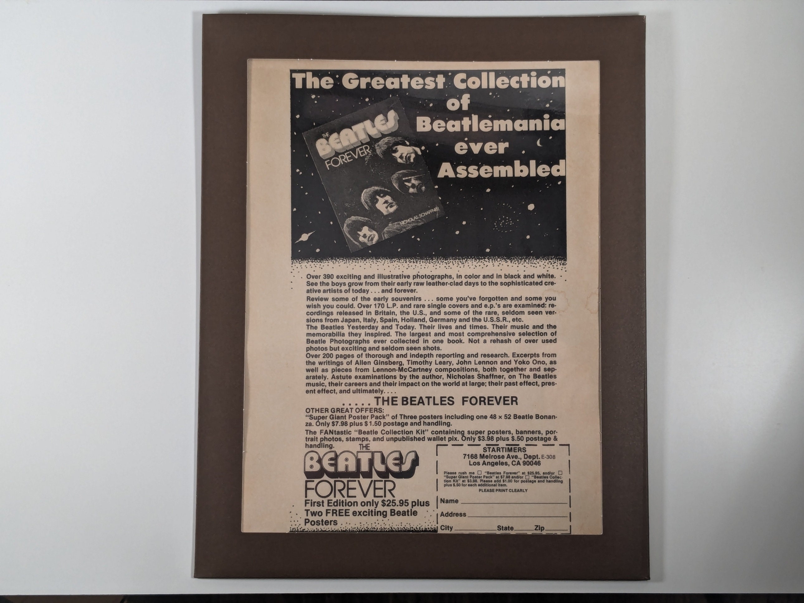 Framed Laminated Beatles Forever Book Ad - Greatest Collection of Beatlemania by Startimers 70s Vintage Music Memorabilia