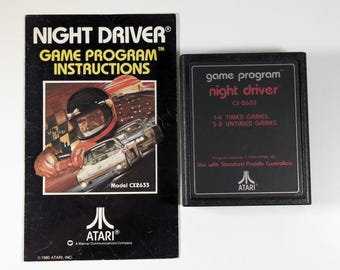 Night Driver for Atari 2600, W/ Manual/Instructions Tested and Working, Used Vintage Racing Game with Paddle Controllers