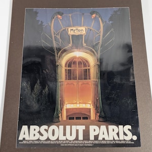 Absolut Paris Ad from 1994 | Laminated 9.5x12 Framed Display | Vintage Vodka Collectible Wall Art for Retro Decor Lovers Wall Hang Display