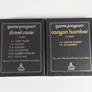 Street Racer & Canyon Bomber Atari 2600 Two-Pack, Tested and Working, Vintage Games, Canyon Bomber with Taped End Label