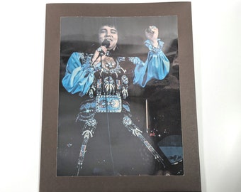 Framed Laminated Elvis Cutout - Color Photo of Him Performing with Mic, Shiny Costume, Ready to Party