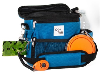 TAIL TRIBE Dog Walking Bag. UK Brand dog treat pouch includes removable liner, dog walk water bowl, poop bags & training clicker