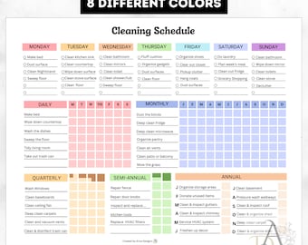 Cleaning schedule, Fillable Cleaning Schedule, Instant Digital download, Editable Family Chore Checklist,  Cleaning Checklist, Cleaning card