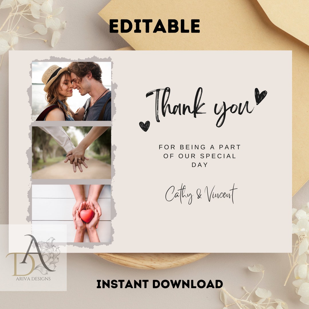 Thank You Cards PDF, Editable Digital Download, Appreciation Digital ...