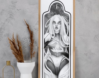 Illustration Woman Black and white - I - Modern wall poster, Large format wall art, Digital art print, Poster, tarot format 45x15cm