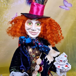 OOAK Alice in Wonderland  Figurine, The Mad Hatter Figurine, Art Doll,  Handmade Doll, Collectible Doll,Artist Doll,Fairytale Doll,Doll Gift