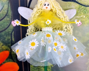 Fairy Flowers Doll, Fairy Flower Crown,Petals,Cheerful Forest Fairy,Hand Puppet Fairy,Hanging Home Decor,Fantasy Object,Lovely Keepsake Gift