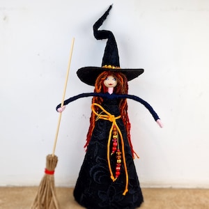 Halloween Witch, Witch Doll, Handmade Witch Doll,Kitchen Witch Doll,Witch With Broom,Good Luck Witch Doll,House Keeper,Witch Gift For Friend