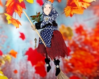 Witch Doll, Kitchen Doll On Broom, Forest Witch Doll, Magic Witch Doll,Halloween Witch, Peacekeeper,Festive Kitchen Witch,Witch Doll Hanging