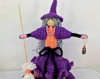 Good Luck Witch Doll, Home Holiday Decor,Kitchen Decoration,Handmade Knitted Witch,Witch With Lantern,Home Security,Fairytale Witch Figurine
