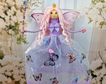 Lavender Fairy Tale Fairy Doll, Magical Fairy Wand, Wish-Granting Fairy, Golden Fairy Crown,Fantasy Object,Handmade Fairy Doll,Gift For Girl