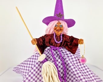Good Luck Kitchen Witch Doll, Moody Purple Witch, Kitchen Decoration, Witch With Christmas Tree Toy,Nice Gift For Family,Hanging Fairy Witch