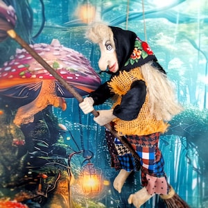Hanging Witch Doll, Wooden Doll,  Kitchen Witch Doll,Good Luck Witch,Flying Witch On Broom,Halloween  Decor,Baba Yaga Crone,Collectible Doll