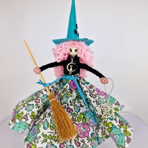 Funny Witch Doll, Kitchen Witch Doll,Lucky Mascot,Flying Hanging Witch,Halloween Decor, Starry Witch Hat,Fairy Figurine Witch,Kitchen Effect