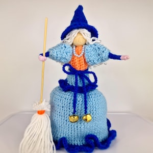 Kitchen Witch Doll,Handmade Doll,Knitted Witch,Witch With Bells,Witch Figurine,Kitchen Decor,Flying Witch,Hanging Witch Doll Gift for Friend