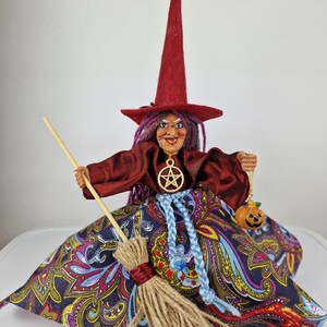 WITCH DOLL GIFT,Kitchen Witch Doll,Witch With Pumpkin,Halloween Decor,Flying Hanging Witch, Keeper Of Home Peace,Lucky Witch Gift For Friend