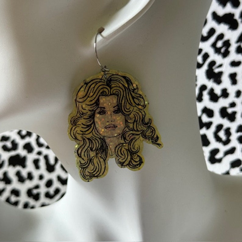 Dolly Parton Resin Earrings, Kitch Jewellery, Handmade Statement