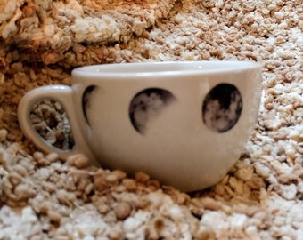 Moon phases witch mug black and white planetarium cappuccino cup waxing waning goth gift coffee cup teacup